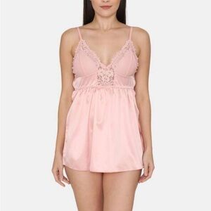 Victoria's Secret Vintage Pink Chemise with Lace & Bows L